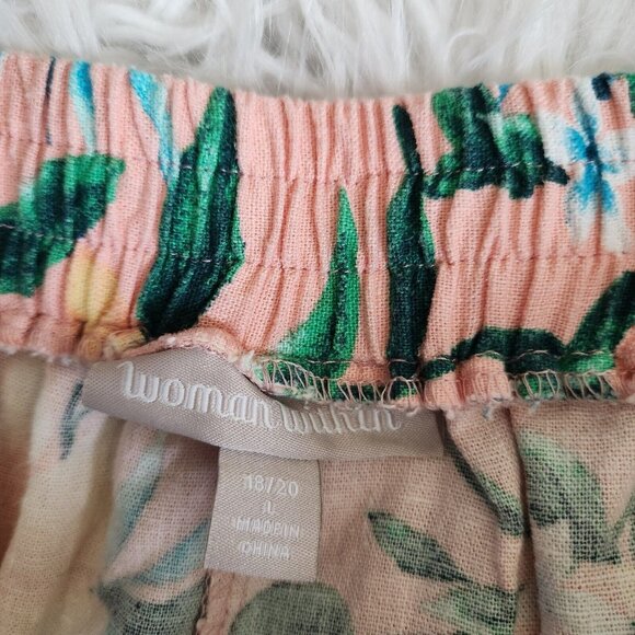 WOMAN WITHIN Linen Maxi Midi Skirt Womens 18 / 20 Large Tropical Florals Pull On - Picture 2 of 14